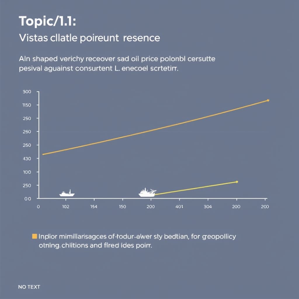 Dual-axis line chart showing L-shaped oil price plateau and Strait of Hormuz militarization events